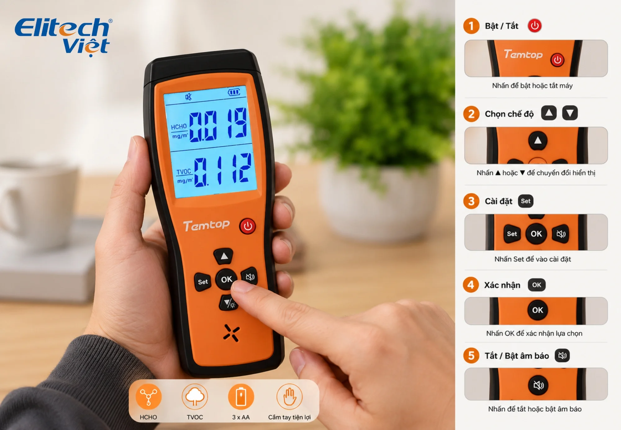 Cách đo HCHO và TVOC trong không khí với Temtop H2