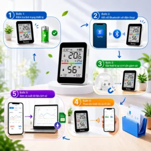 Cách dùng máy đo nhiệt độ, độ ẩm Bluetooth Temtop T1