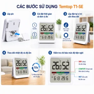 Cách sử dụng máy đo nhiệt độ, độ ẩm trong nhà Temtop T1-SE