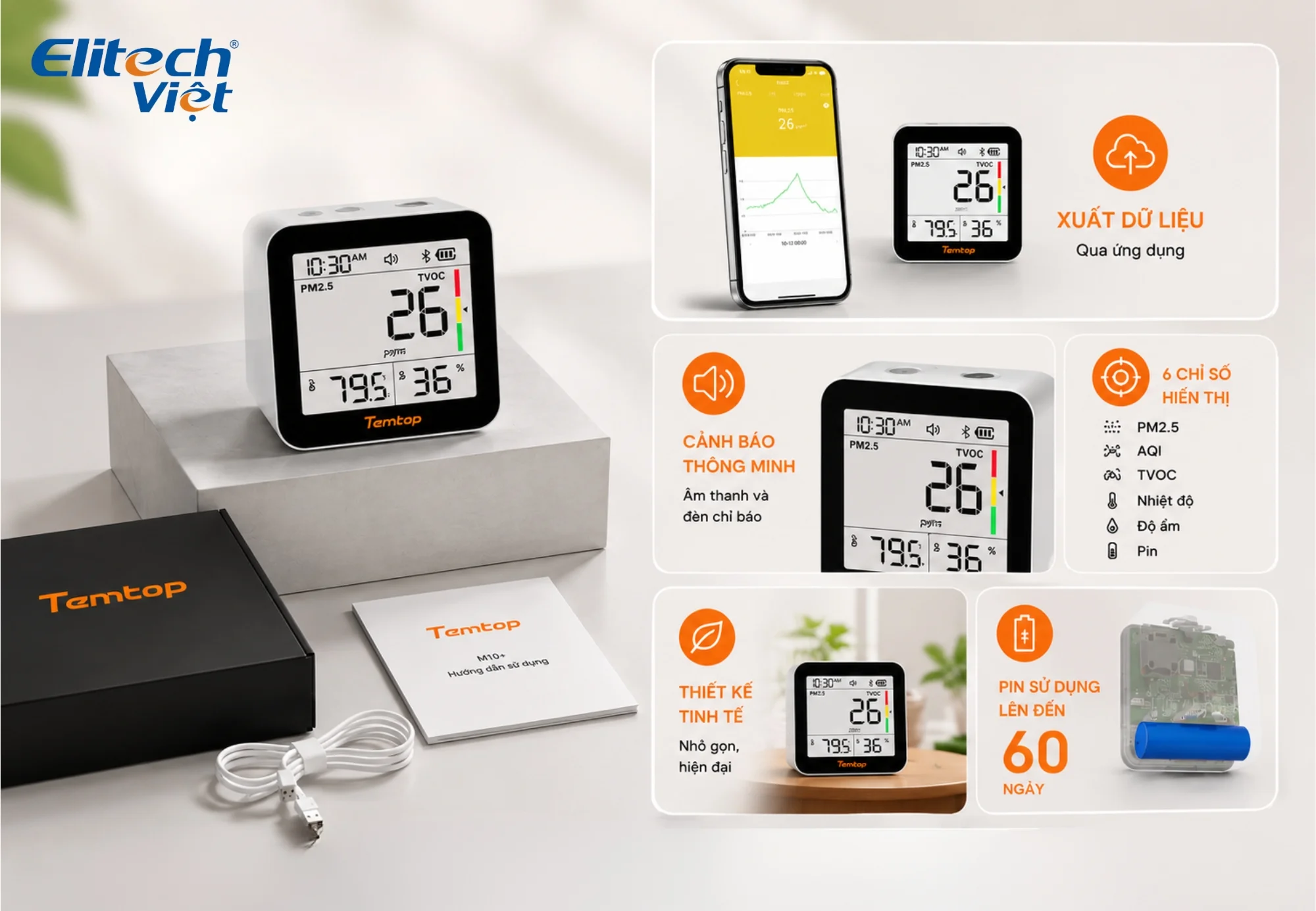 Thiết bị đo chất lượng không khí Temtop M10+