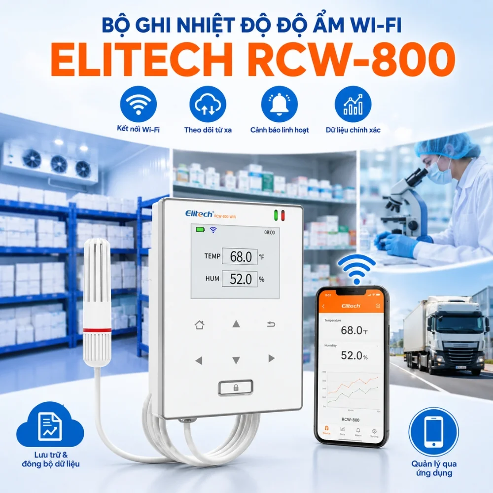 Thiết bị ghi nhiệt độ độ ẩm Wi-Fi Elitech RCW-800