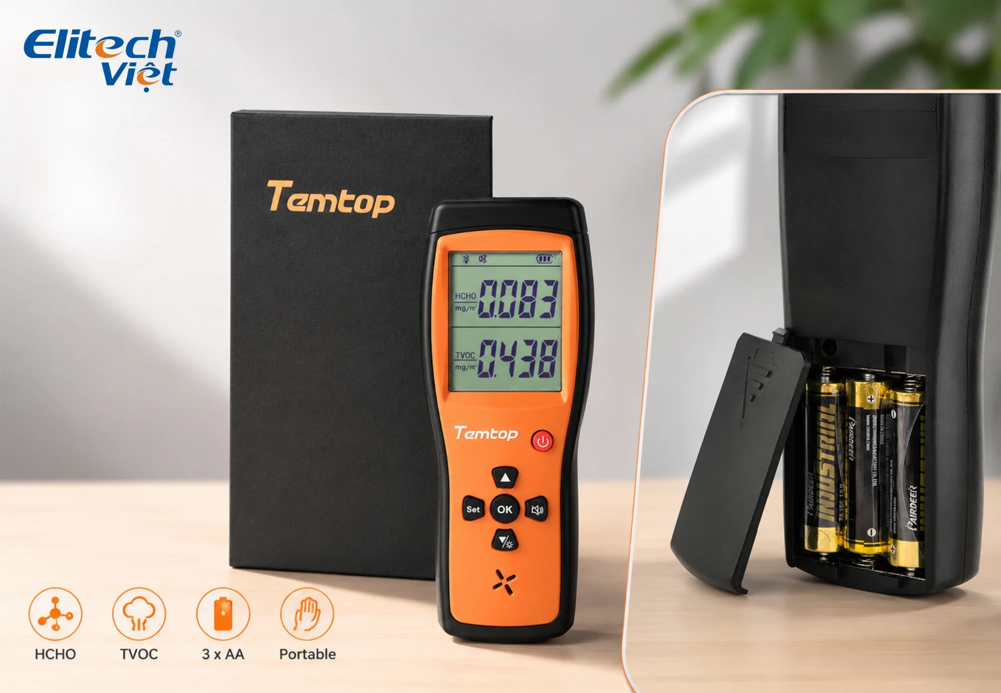 Thiết bị kiểm tra chất lượng không khí HCHO TVOC Temtop H2