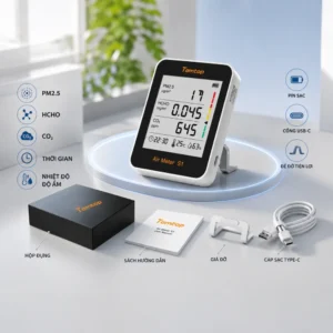 Tổng quan máy đo chất lượng không khí Indoor Temtop S1-up và phụ kiện đi kèm