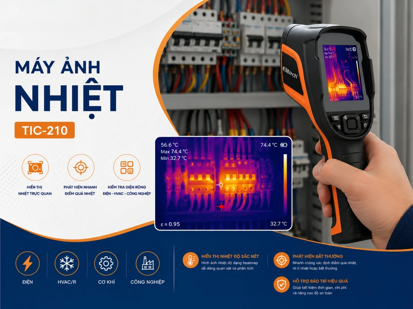 Hình ảnh máy ảnh nhiệt hỗ trợ kiểm tra nhiệt độ và phát hiện sự cố