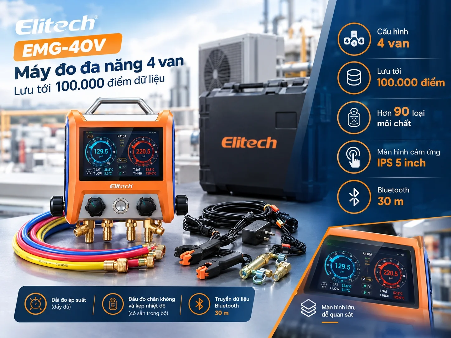 Thông số nổi bật của máy đo áp suất ga Elitech EMG-40V