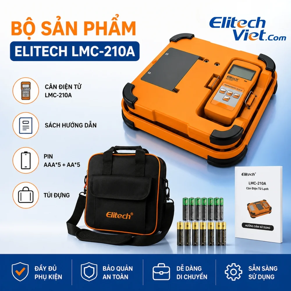 Bộ sản phẩm cân nạp gas không dây Elitech LMC-210A