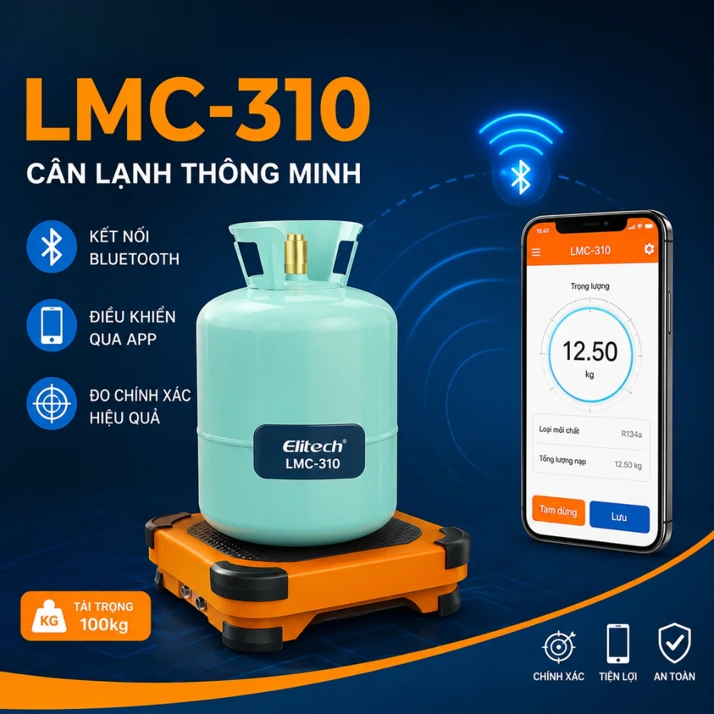 Cân nạp gas lạnh Elitech LMC-310 kết nối Bluetooth