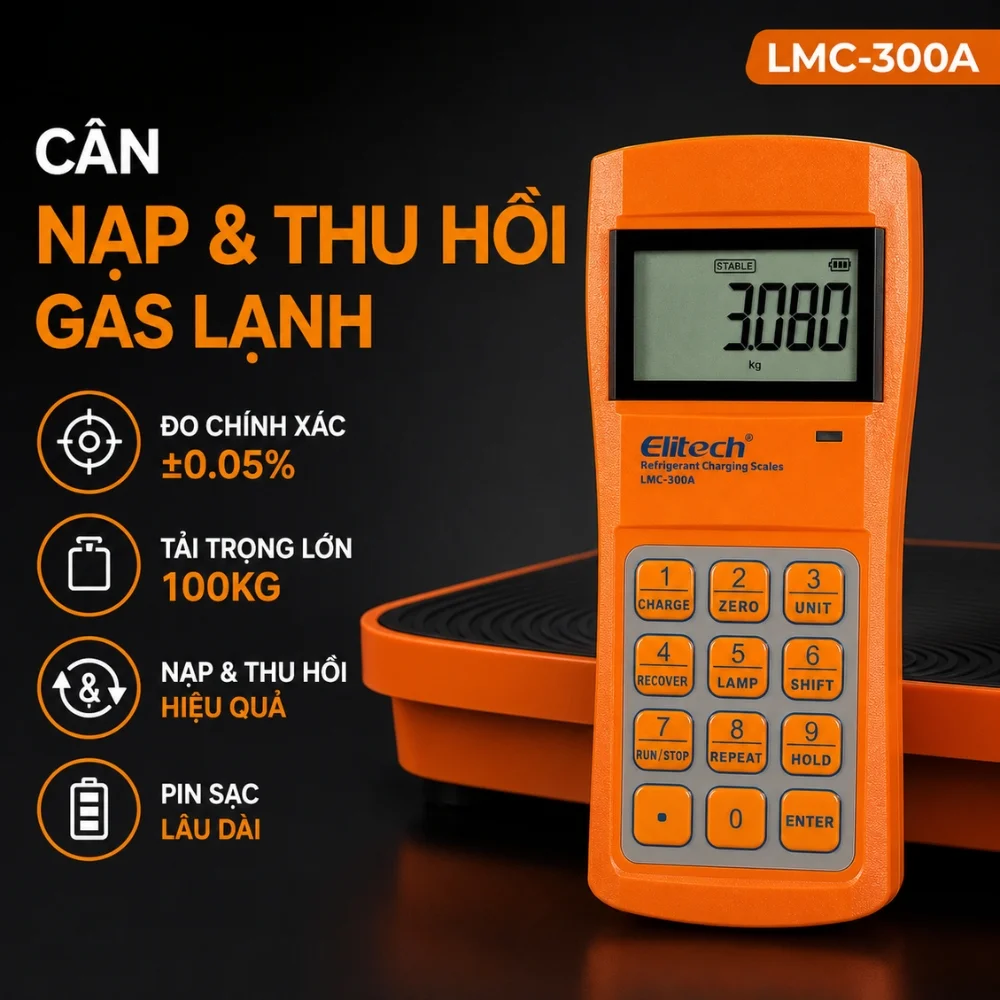 Cân nạp và thu hồi gas lạnh Elitech LMC-300A bàn phím điều khiển