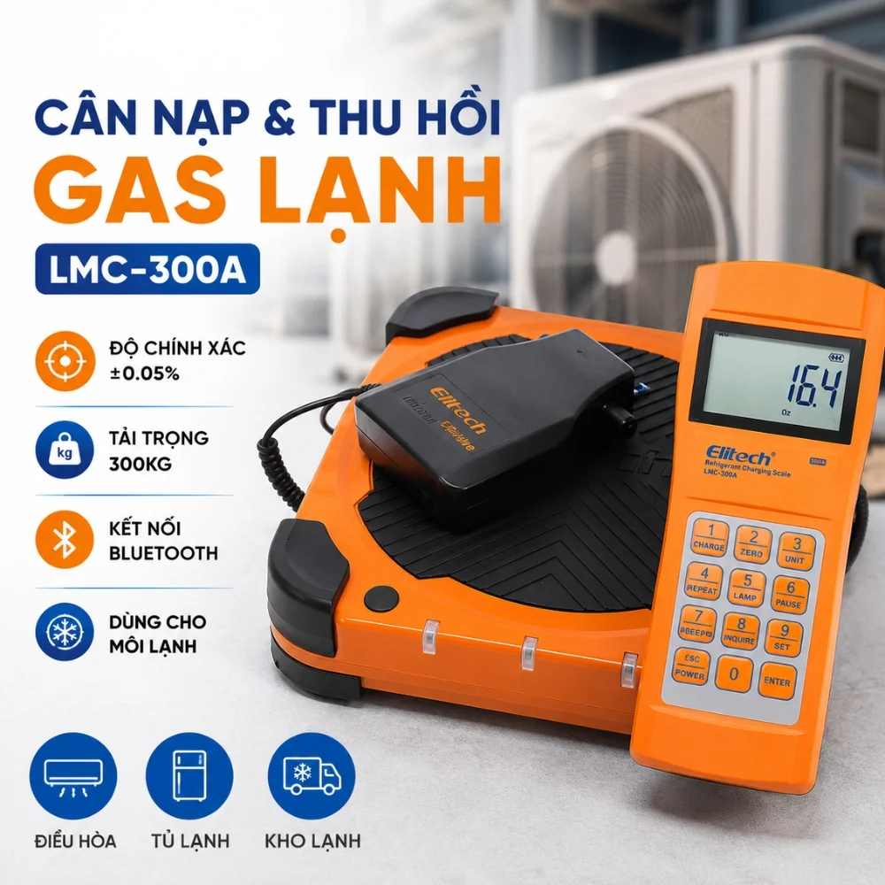 Cân nạp và thu hồi gas lạnh Elitech LMC-300A màn hình LCD
