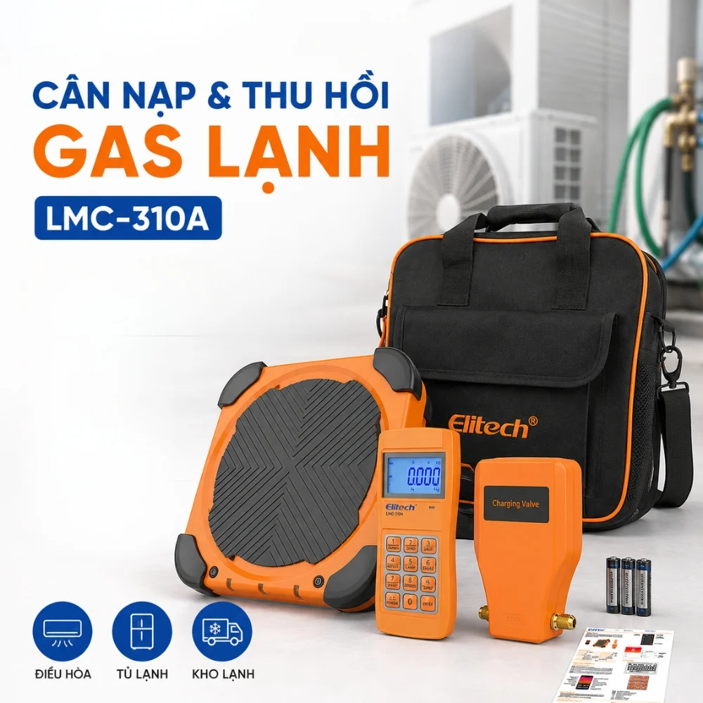 Cân nạp và thu hồi gas lạnh Elitech LMC-310A bộ sản phẩm