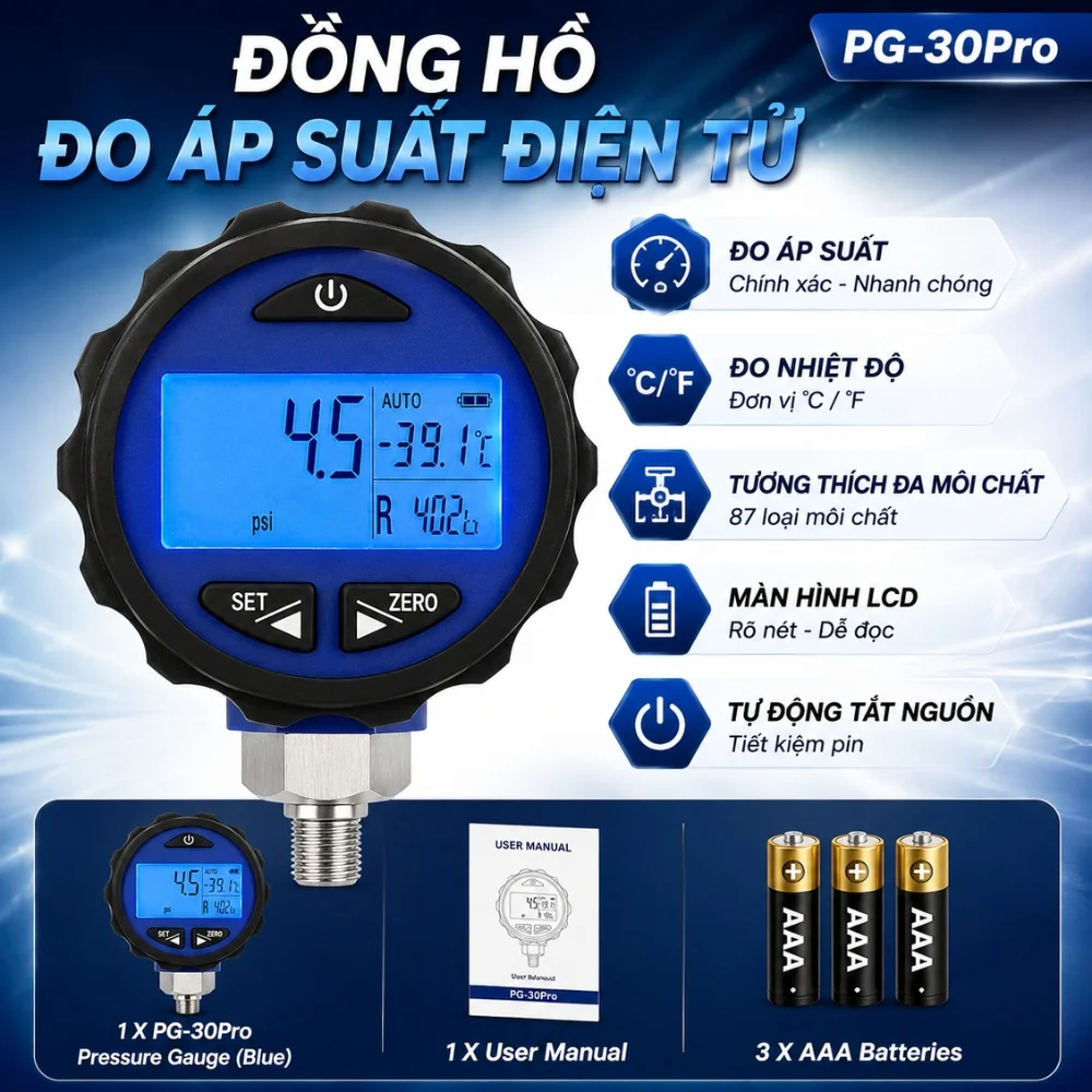 Đồng hồ đo áp suất kỹ thuật số Elitech PG-30Pro độ chính xác cao