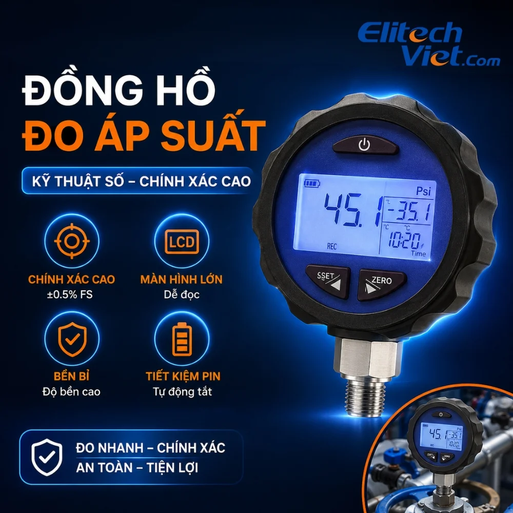 Đồng hồ đo áp suất kỹ thuật số Elitech PG-30Pro đo gas lạnh