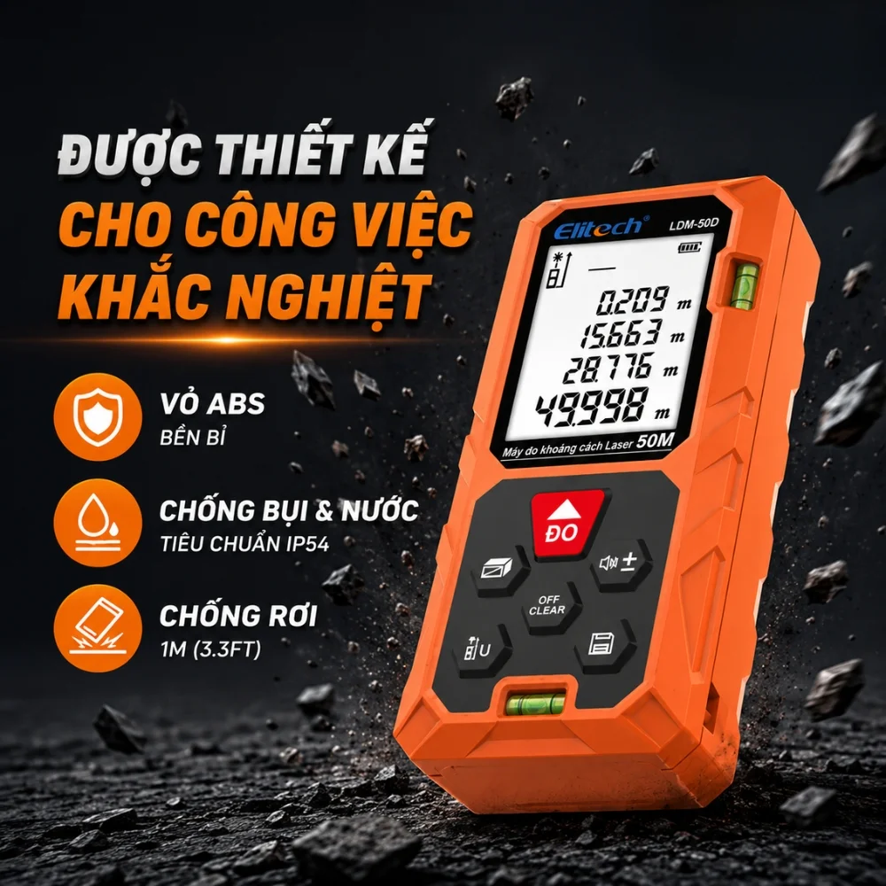 Elitech LDM-50D có thiết kế phù hợp môi trường làm việc khắc nghiệt