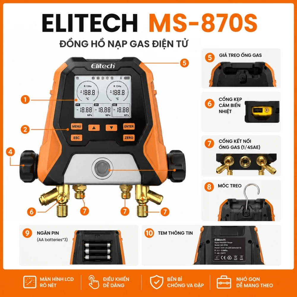 Bộ phụ kiện đi kèm đồng hồ đo điện Elitech MS-870S