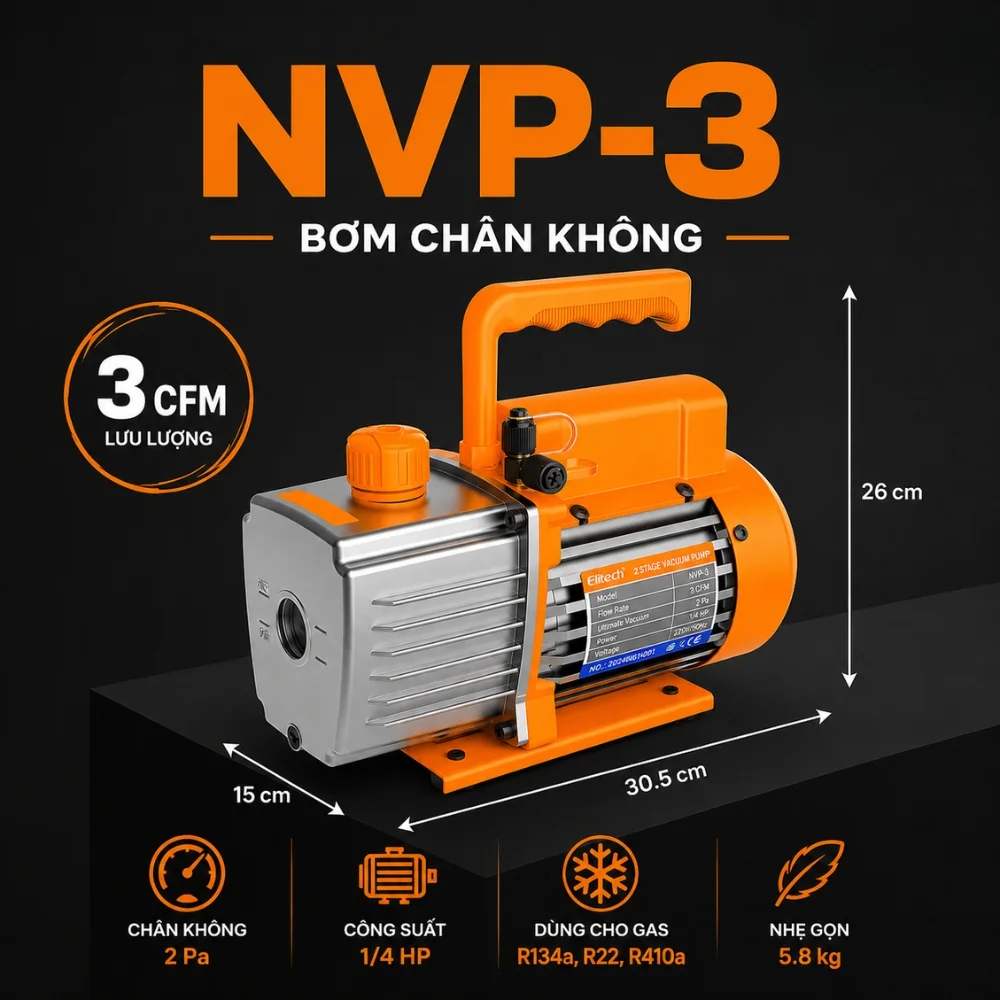Elitech NVP-3 có lưu lượng hút 3 CFM