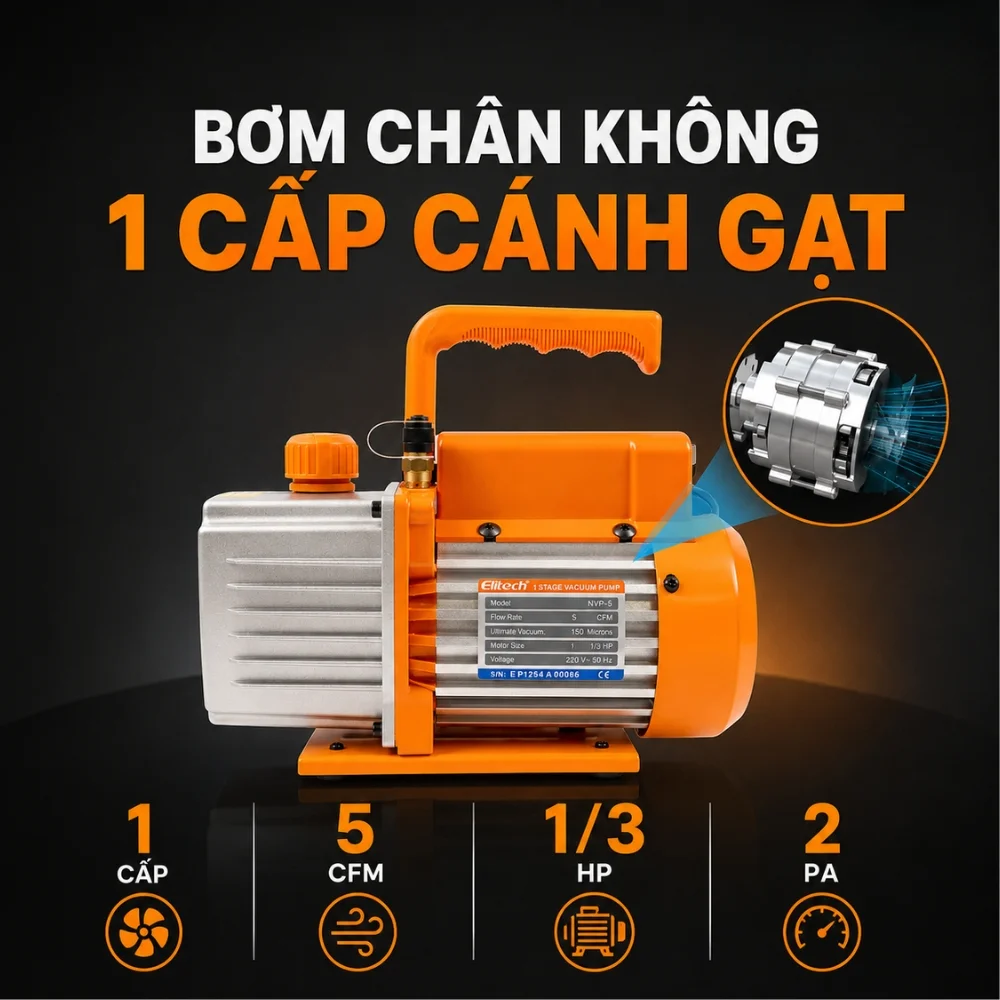 Elitech NVP-5 sử dụng bơm cánh gạt một cấp