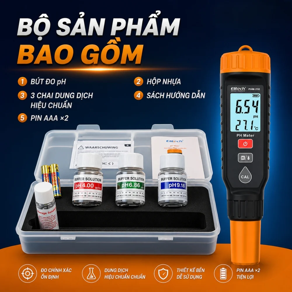 Bộ phụ kiện đi kèm bút đo pH Elitech PHM-230