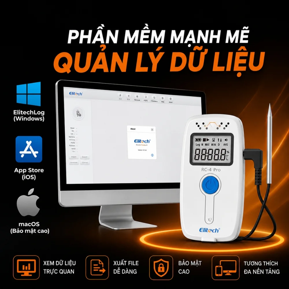 Elitech RC-4 Pro hỗ trợ phần mềm quản lý dữ liệu
