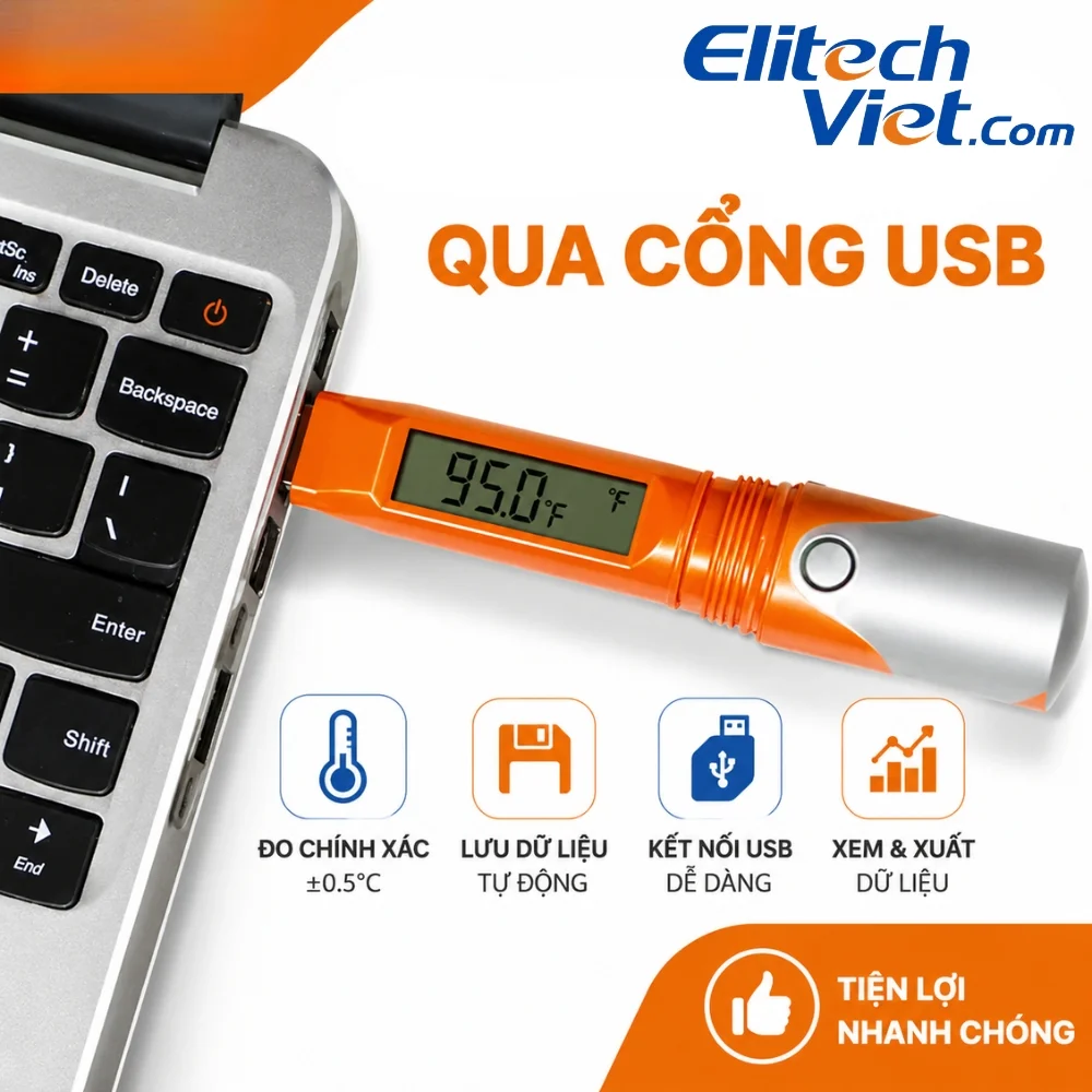 Elitech RC-51 kết nối USB để xuất dữ liệu