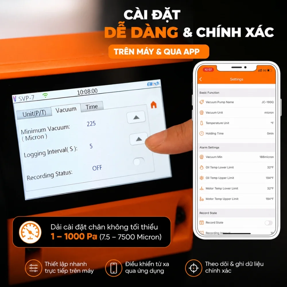 Elitech SVP-7 hỗ trợ cài đặt máy qua ứng dụng