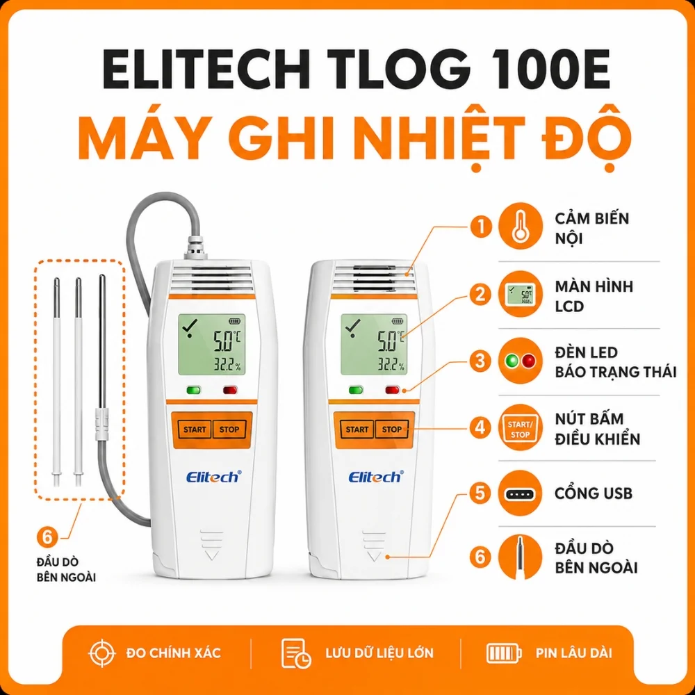 Elitech Tlog 100E màn hình hiển thị rõ ràng