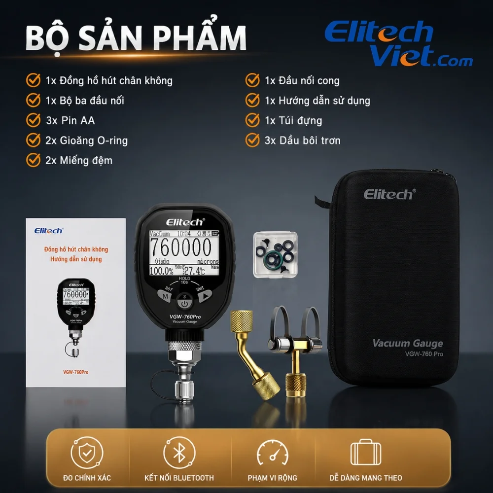 Bộ phụ kiện đi kèm đồng hồ đo chân không Elitech VGW-760Pro