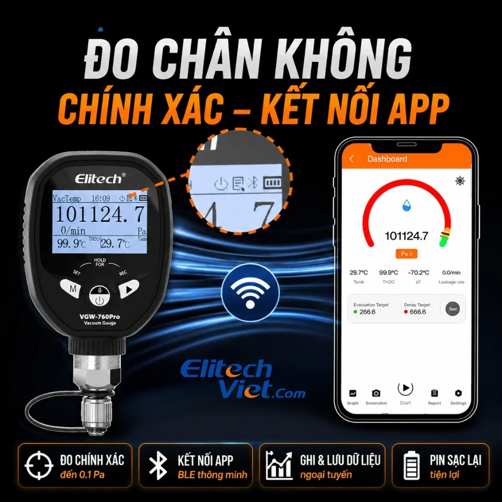 Elitech VGW-760Pro kết nối Bluetooth với ứng dụng