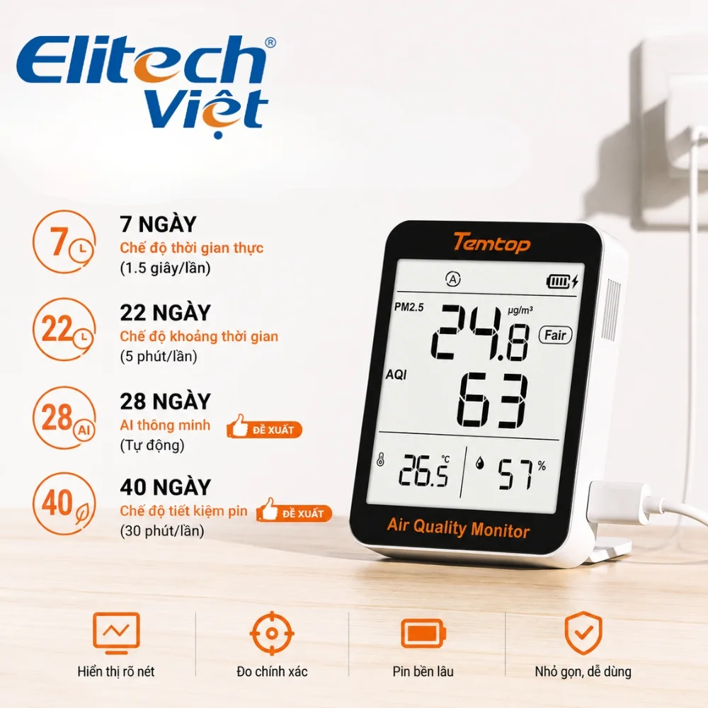 Indoor Temtop S1 theo dõi nhiệt độ và độ ẩm