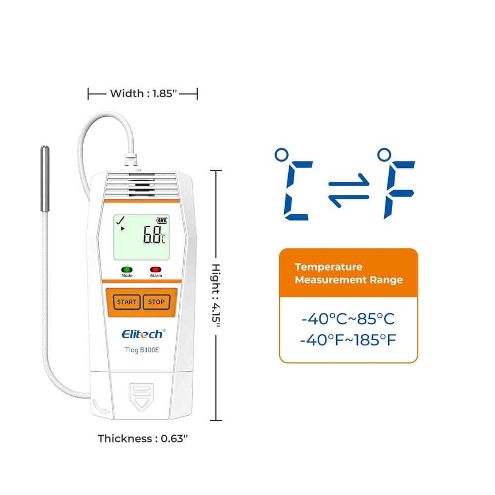 Kích thước nhiệt kế tự ghi Elitech Tlog B100E