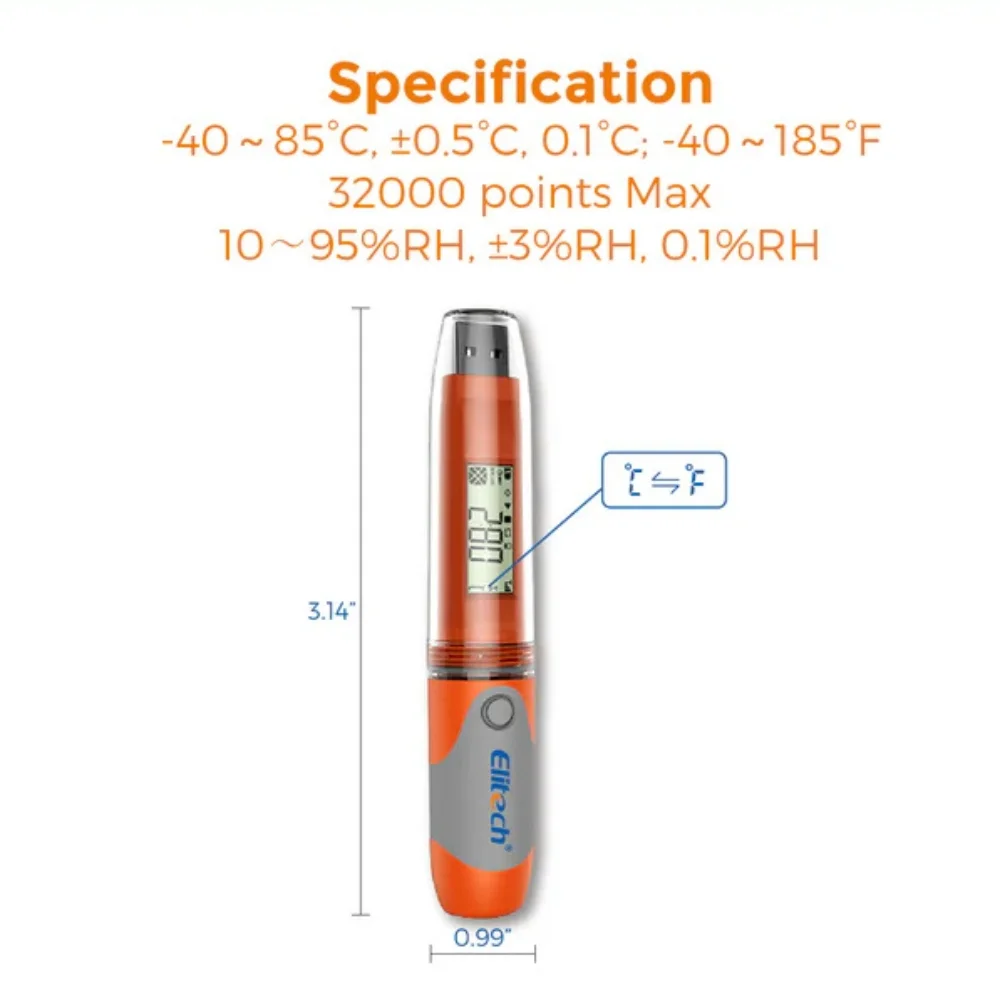 Kích thước USB ghi nhiệt độ độ ẩm Elitech RC-51H
