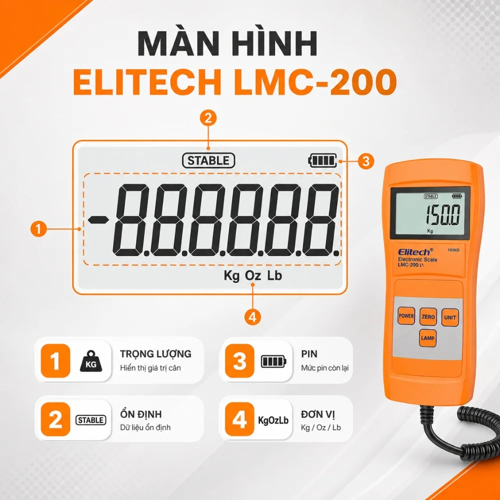 Màn hình hiển thị của cân Elitech LMC-200