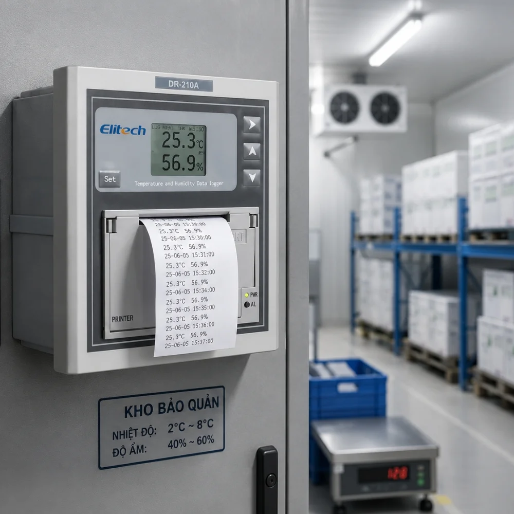Nhiệt ẩm kế tự ghi Elitech DR-210A với màn hình hiển thị trực quan