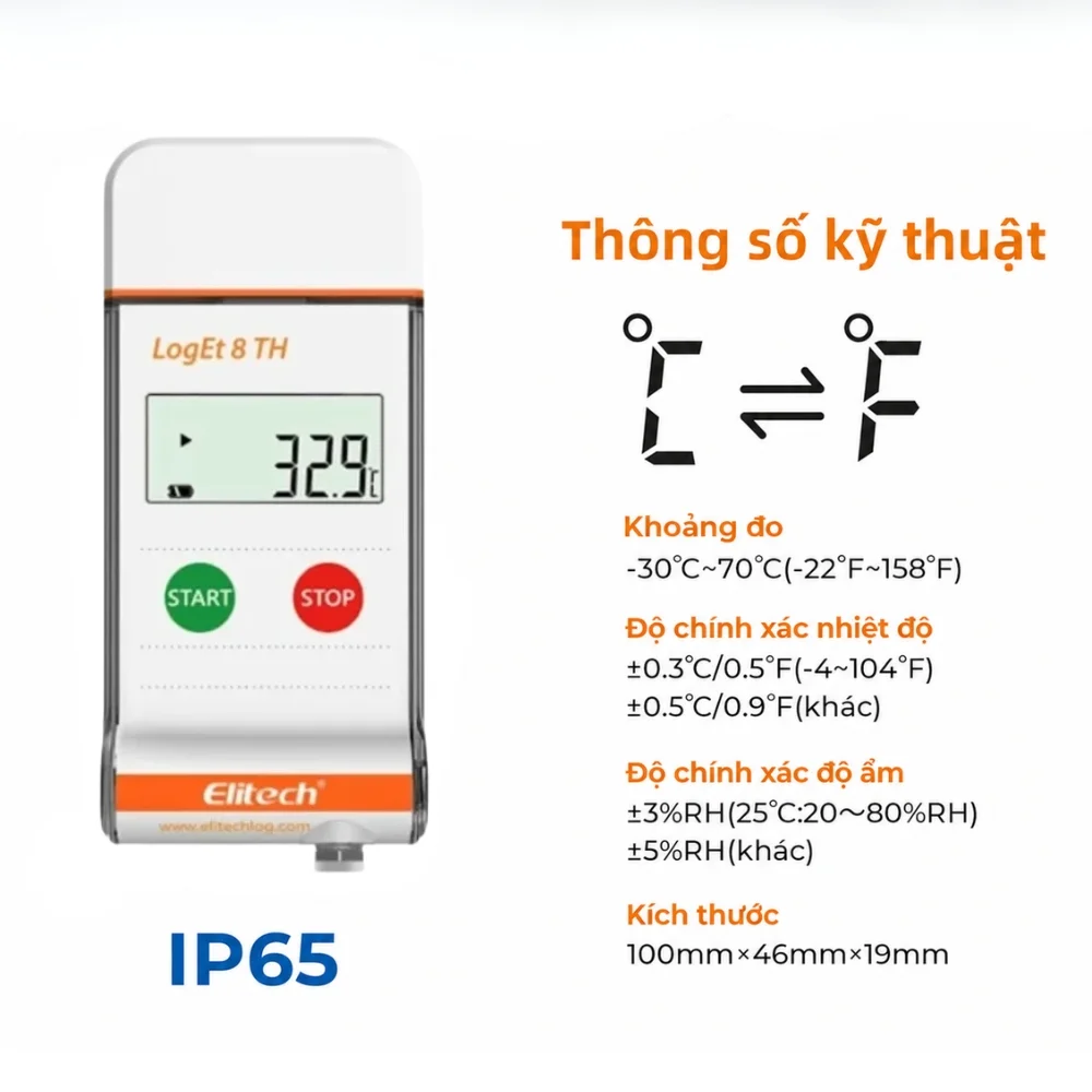 Nhiệt ẩm kế tự ghi Elitech LogEt 8 TH đo chính xác cao