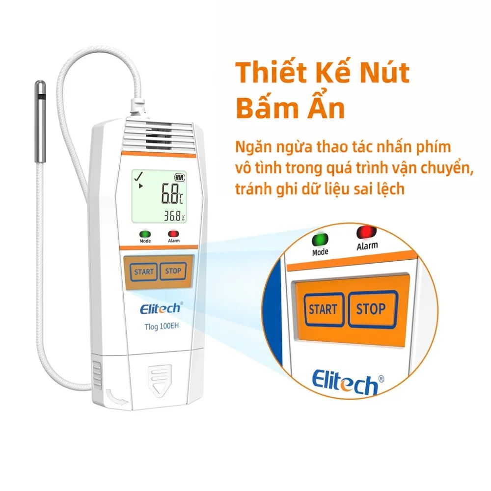 Nhiệt ẩm kế tự ghi Elitech Tlog 100EH thiết kế nút bấm hiện đại