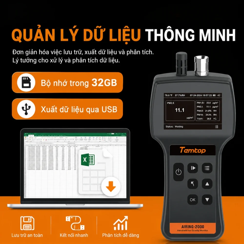 Temtop Airing-2000 quản lý dữ liệu với bộ nhớ 32 GB