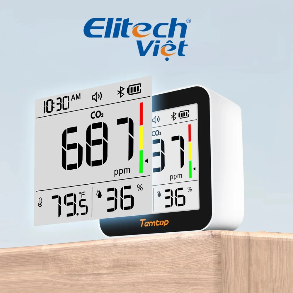 Temtop C10 2nd hiển thị CO₂, nhiệt độ và độ ẩm