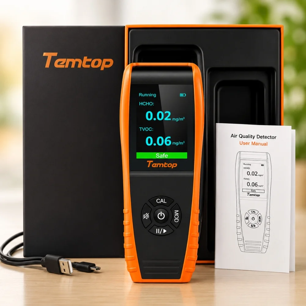 Bộ sản phẩm máy đo chất lượng không khí Temtop LKC-1000S