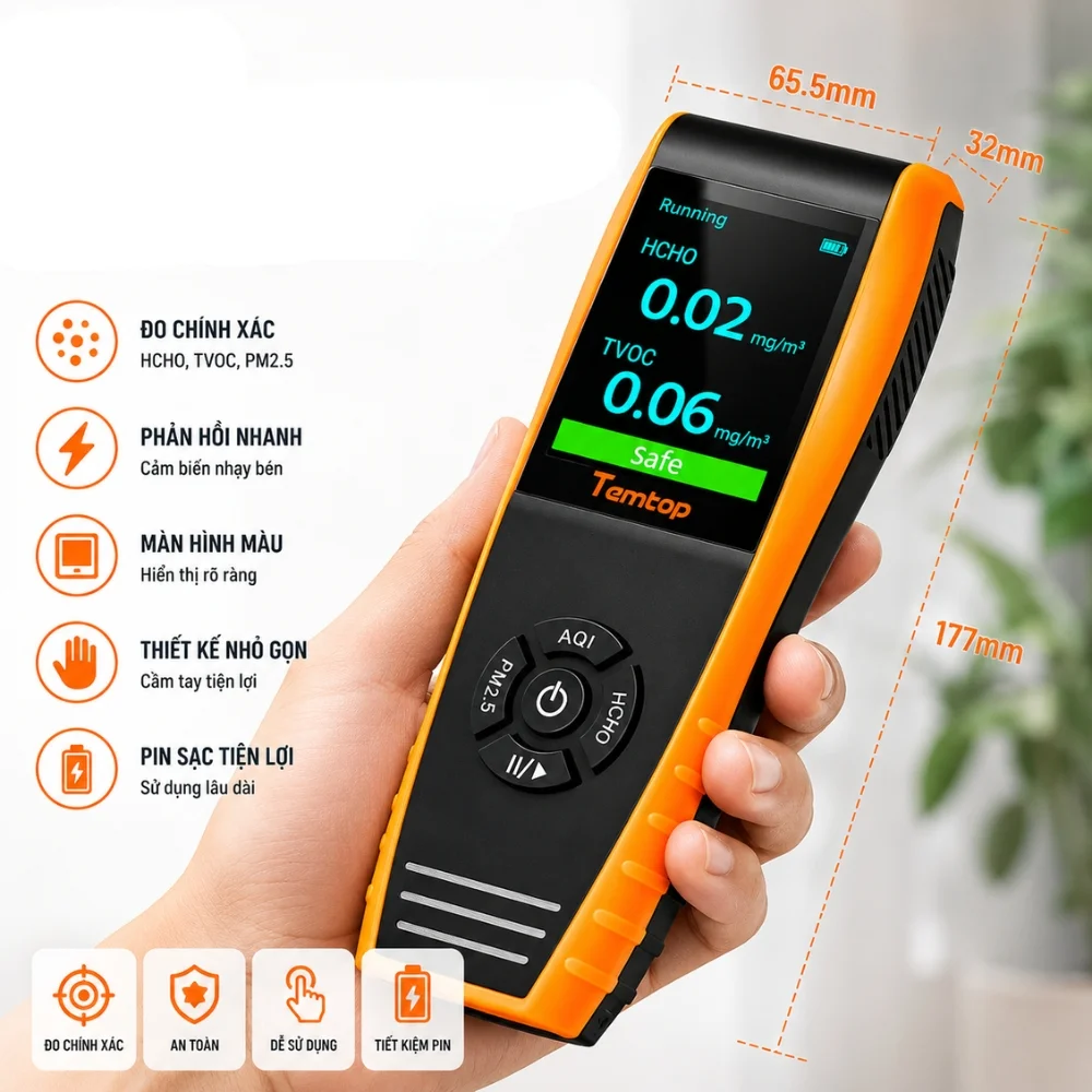 Temtop LKC-1000S đo PM2.5, PM10, HCHO