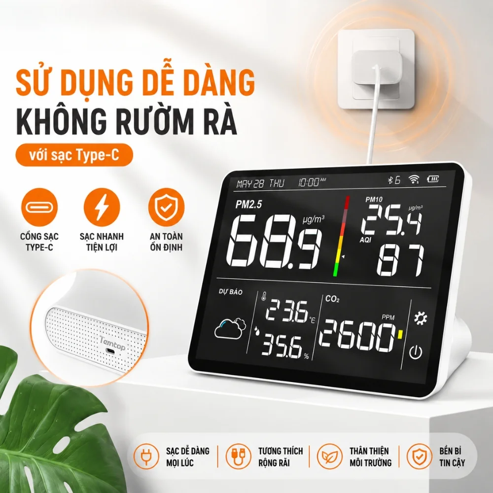 Temtop M100 giám sát chất lượng không khí liên tục
