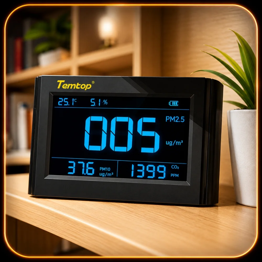 Temtop M1000 hiển thị nồng độ PM2.5 theo thời gian thực
