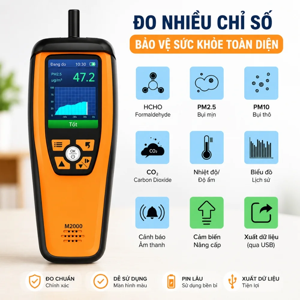 Temtop M2000 đo đa chỉ số chất lượng không khí