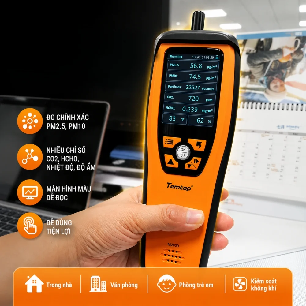 Temtop M2000 giám sát PM2.5, HCHO, TVOC và CO₂