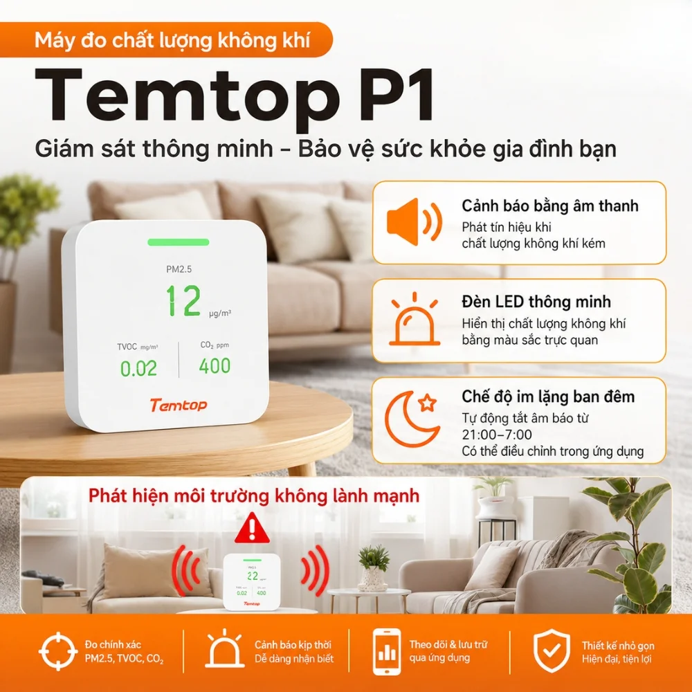 Temtop P1 giám sát chất lượng không khí và bảo vệ sức khỏe gia đình