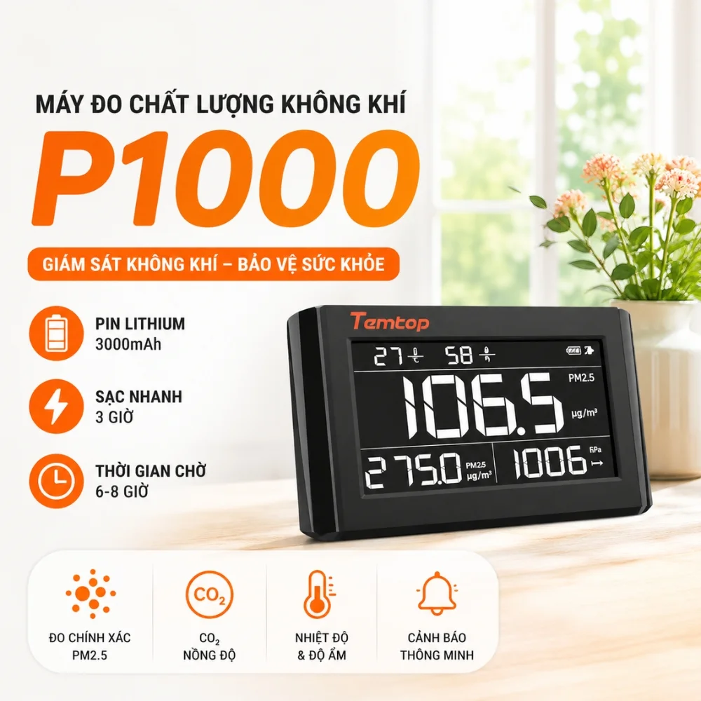 Temtop P1000 đo PM2.5, PM10, HCHO và TVOC