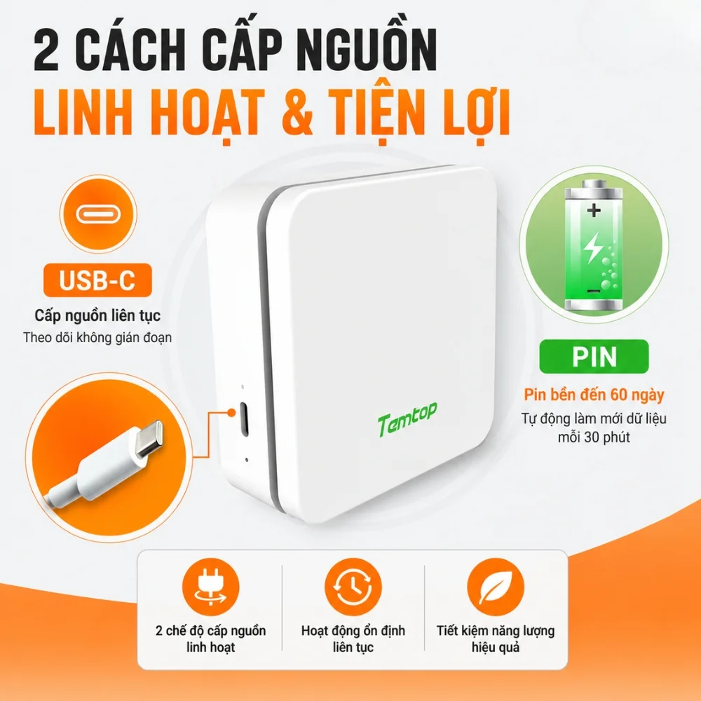 Temtop P2 hỗ trợ nguồn pin và USB linh hoạt