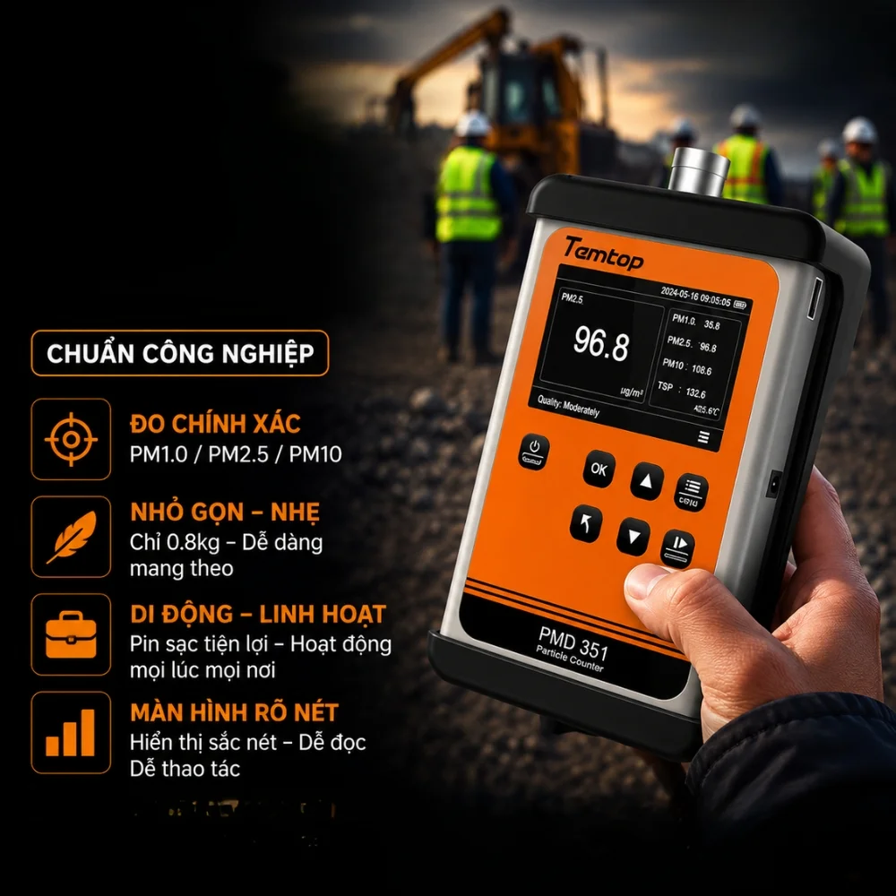 Temtop PMD-351 giám sát chất lượng không khí trong môi trường công nghiệp