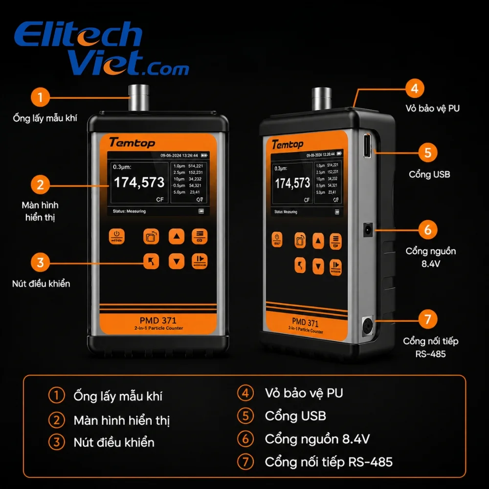 Các phím chức năng trên máy đếm bụi Temtop PMD-371