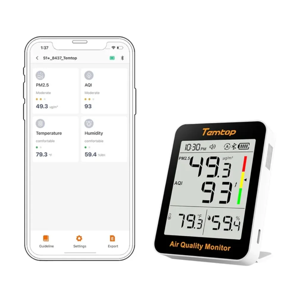 Temtop S1+ kết nối ứng dụng để theo dõi dữ liệu chất lượng không khí