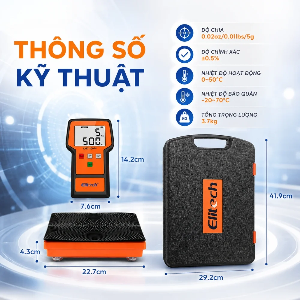 Thông số kỹ thuật cân chất môi lạnh Elitech LMC-100F+