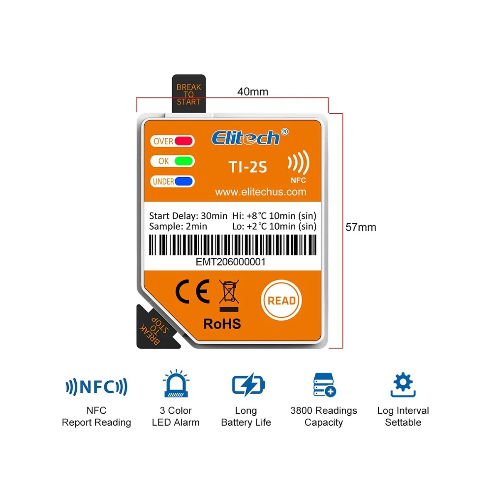 Tính năng thẻ ghi nhiệt độ NFC dùng 1 lần Elitech TI-2S